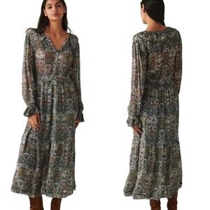 Officine Generale Olive Multicolor Floral Midi Dress